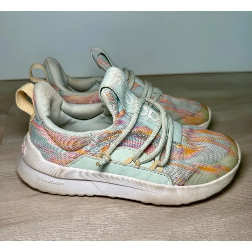 Adidas Kids Sneakers Size 1 Cloudfoam Pure 2.0 Pastel Tie Dye Comfy Cushioned - Picture 2 of 5